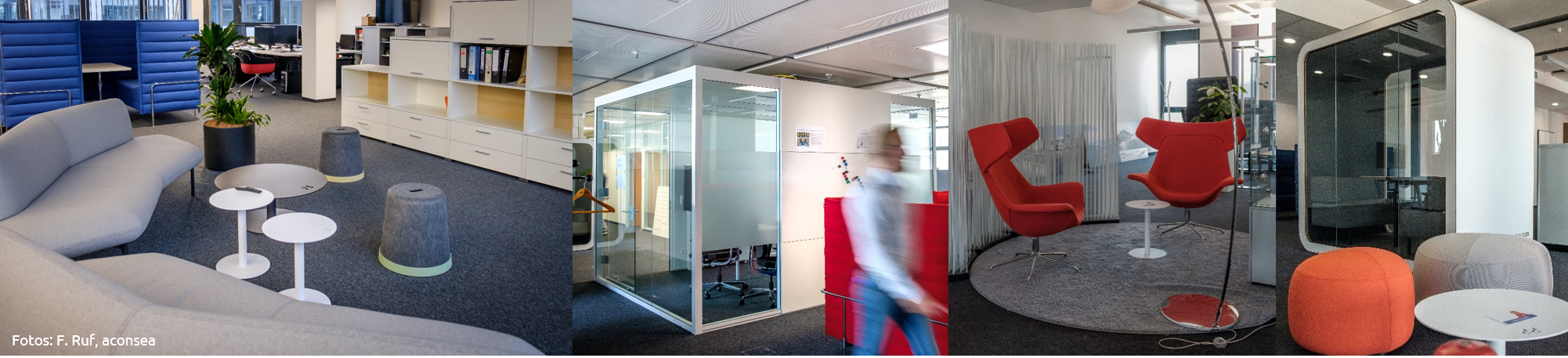 Bürokonzept mit Desksharing, Think Tanks und Meetingzone