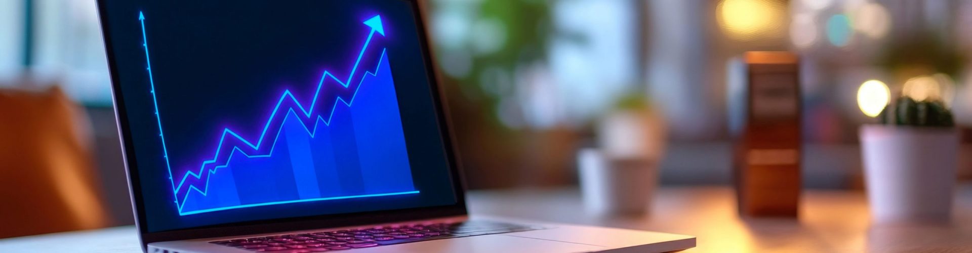 Laptop Displaying Data Analytics in a Cozy Cafe Setting